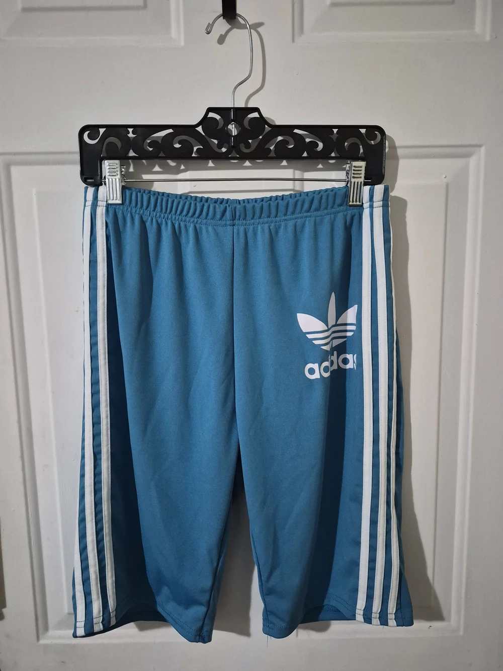 adidas Teal Blue Kids Track Joggers with White Trefoil
